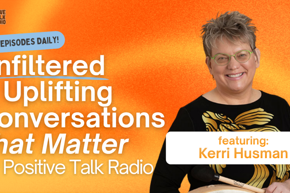 Kerri Husman - Kerri J. Husman, M.D., at Vitality Psychiatry, P.C. Orange background "Unfiltered and Uplifting Conversations That Matter" with a woman with a black and gold shirt on and grey blonde hair