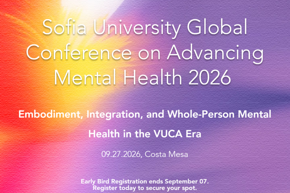 Sofia University - Kerri J. Husman, M.D., at Vitality Psychiatry, P.C. Sofia University Global Conference on Advancing Mental Health with a purple and orange background